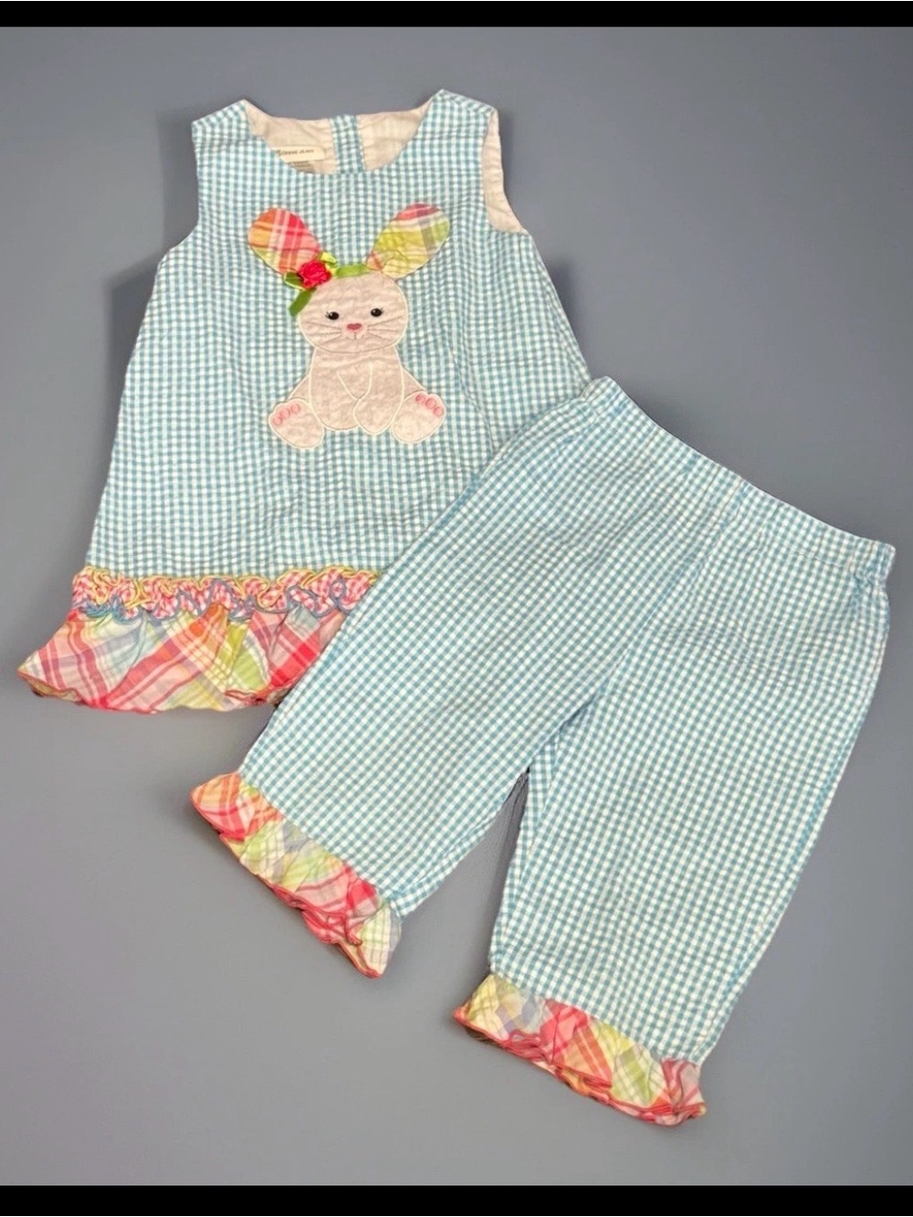 Bonnie Jean Easter Bunny Gingham Capri Set 4T Boutique Spring Outfit